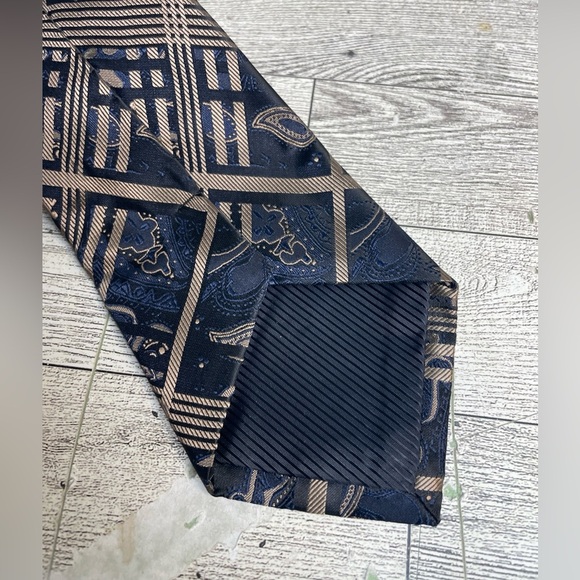 Barry Wang Silk Tie Blue And Gold New With Tags - Picture 5 of 10